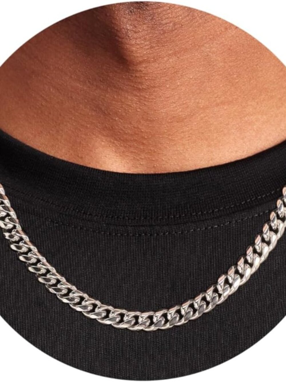 Silver Cuban Link Chain Necklace for Men Stainless Steel Chains for Men Women Mi